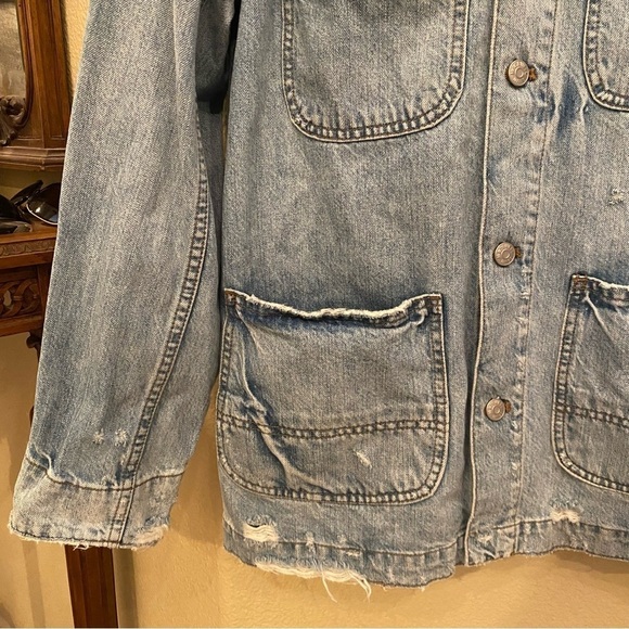 MADEWELL Women Light Blue Denim Chore Coat Archer Wash Distressed Jacket-Medium - Picture 4 of 7